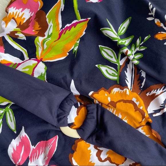 NWT Anne Cole Navy Blue Ring Belt Scoop Floral One Piece Swimsuit Large - Picture 7 of 9